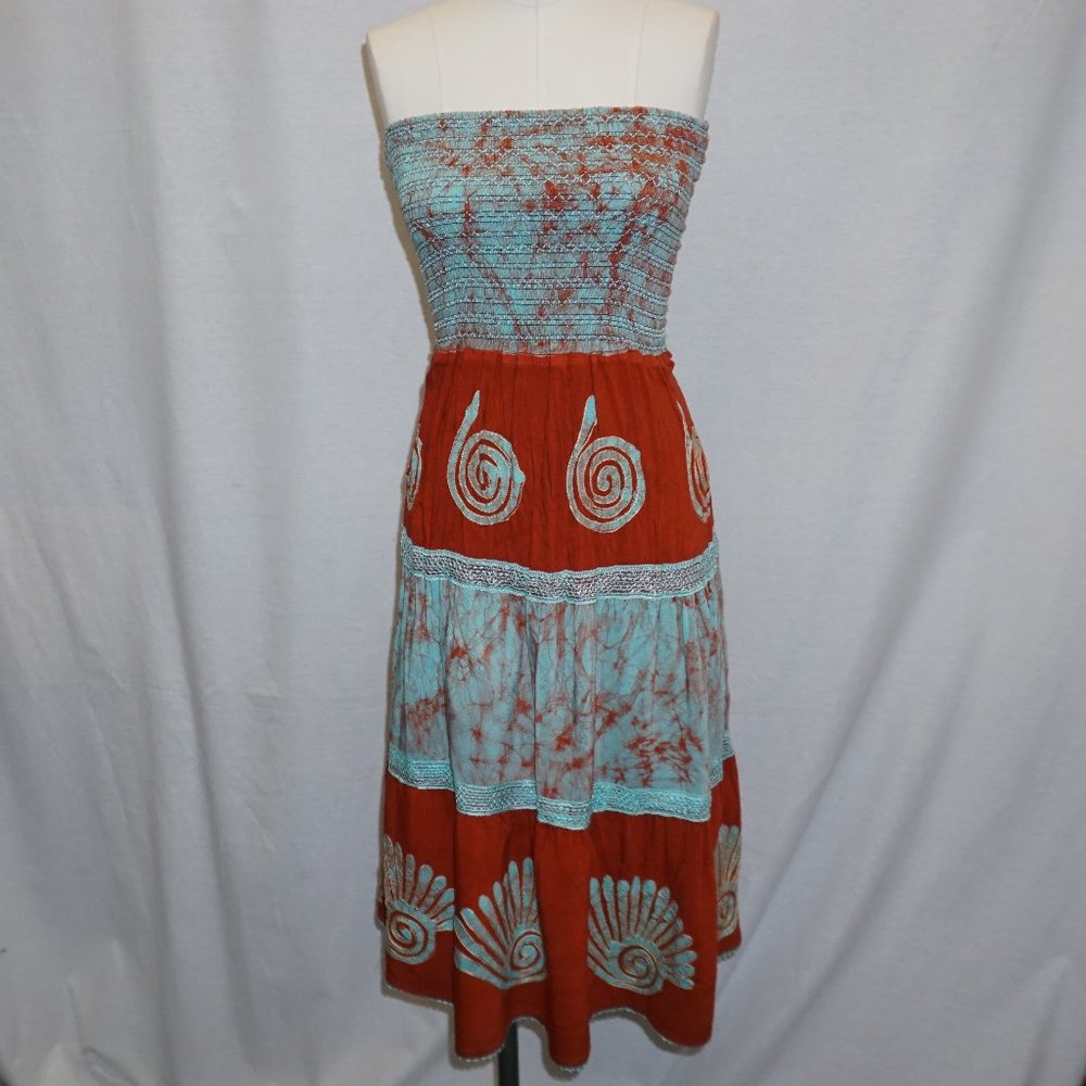 Tie Dye Embroidered Boho Dress India Strapless